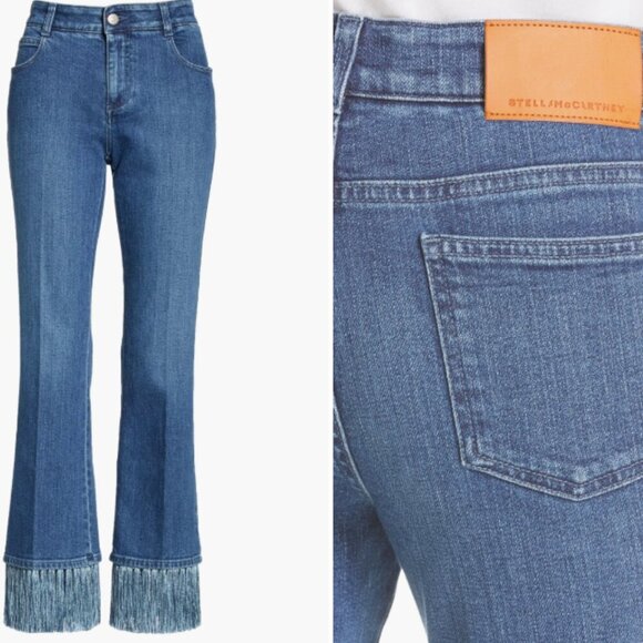 Stella McCartney Denim - Stella McCartney Women's 29 Fringe Hem Kick Flare Jeans Stretch Mid Rise